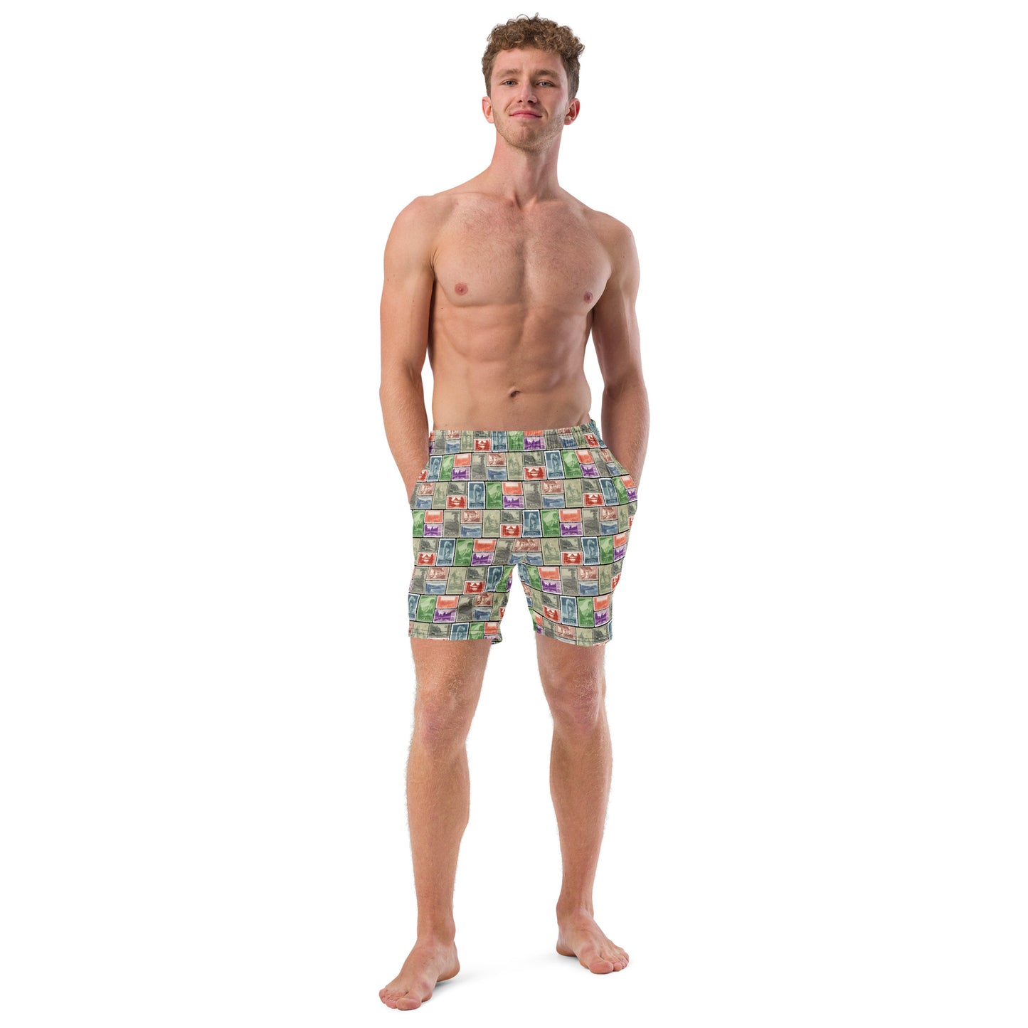 National Park Postage Stamp Recycled Polyester Swim Trunks