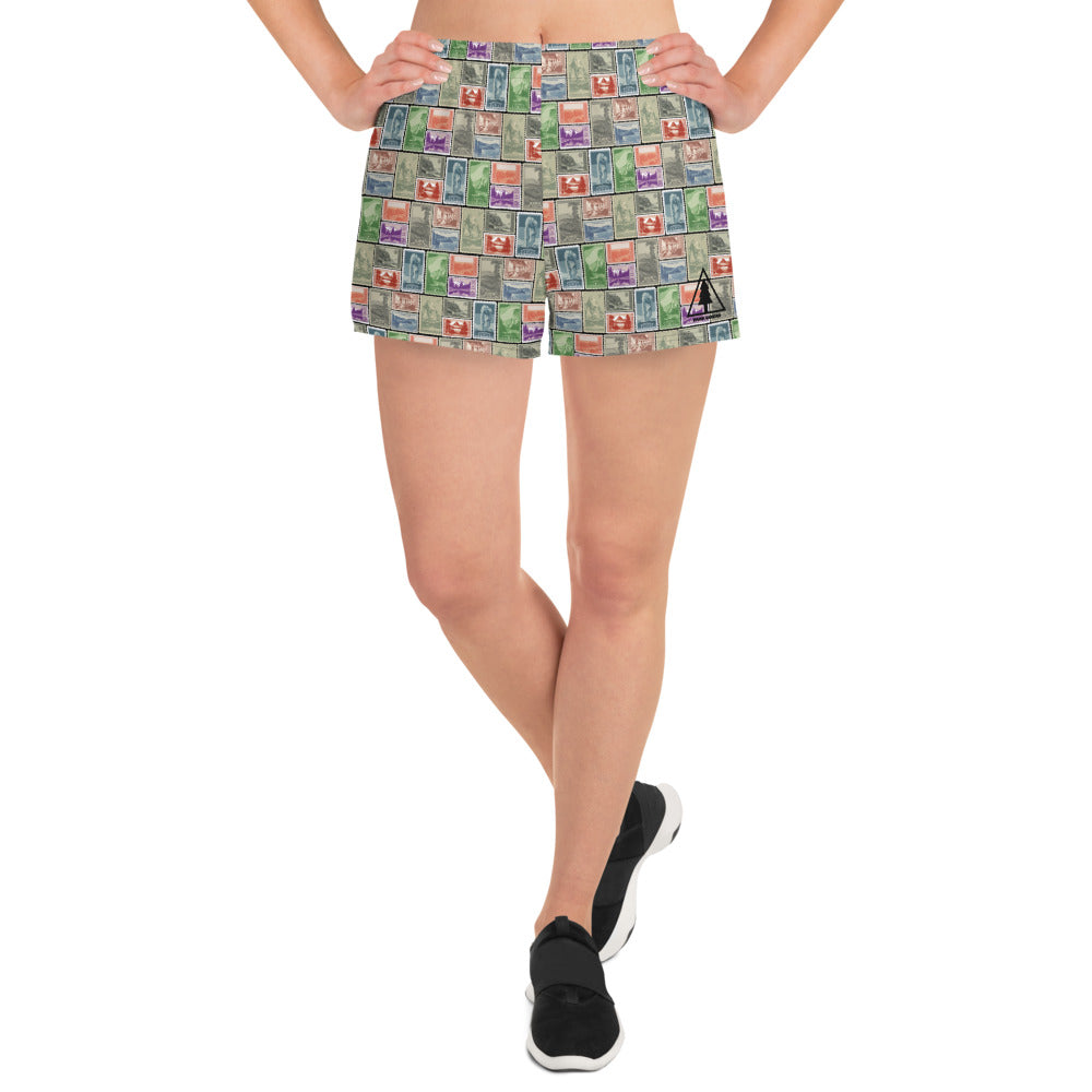 National Park Vintage Postage Stamp Women’s Recycled Athletic Shorts