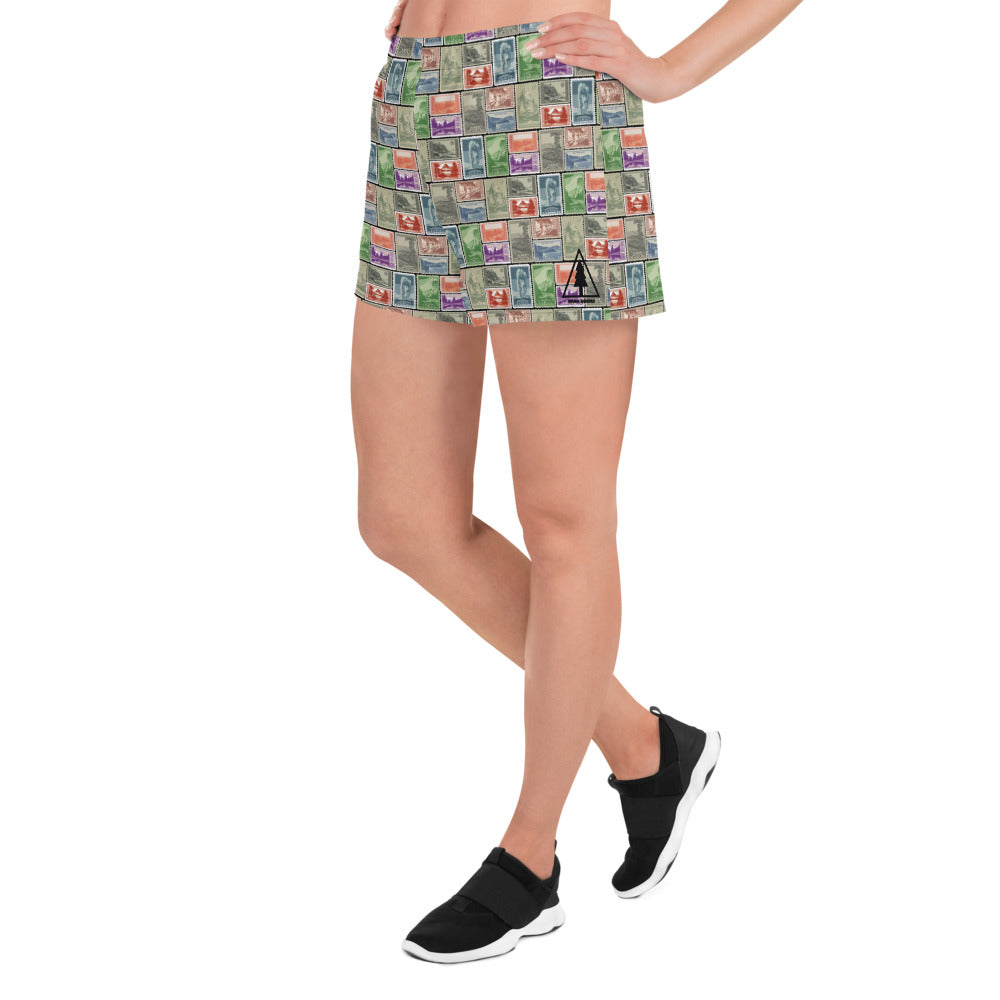 National Park Vintage Postage Stamp Women’s Recycled Athletic Shorts