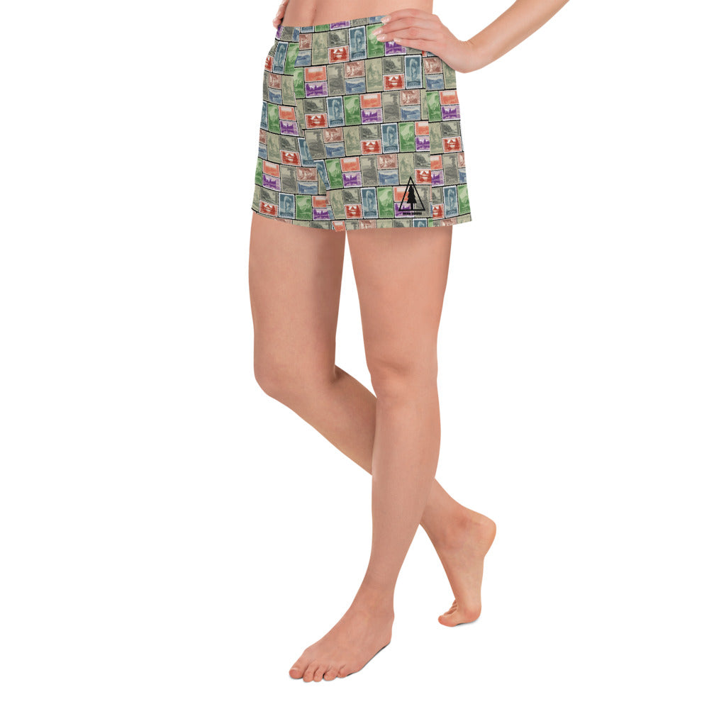 National Park Vintage Postage Stamp Women’s Recycled Athletic Shorts