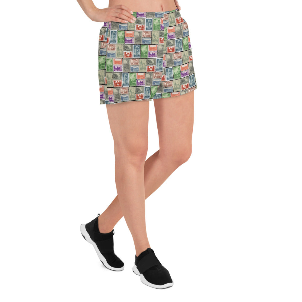 National Park Vintage Postage Stamp Women’s Recycled Athletic Shorts