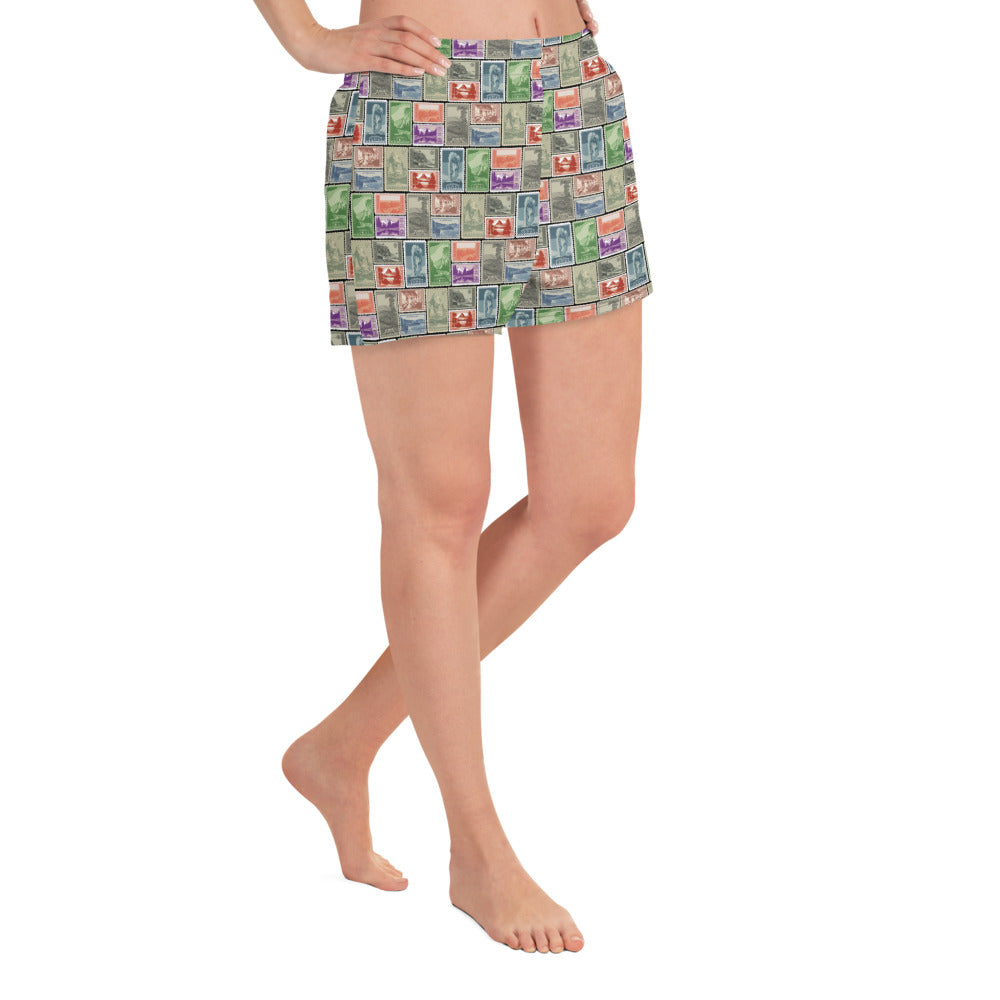 National Park Vintage Postage Stamp Women’s Recycled Athletic Shorts