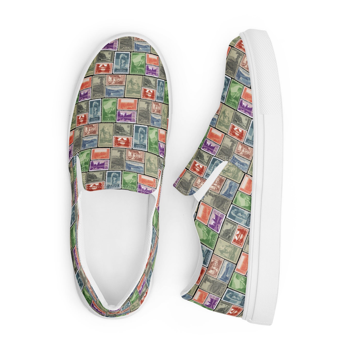 National Park Vintage Post Stamps Men’s slip-on canvas shoes