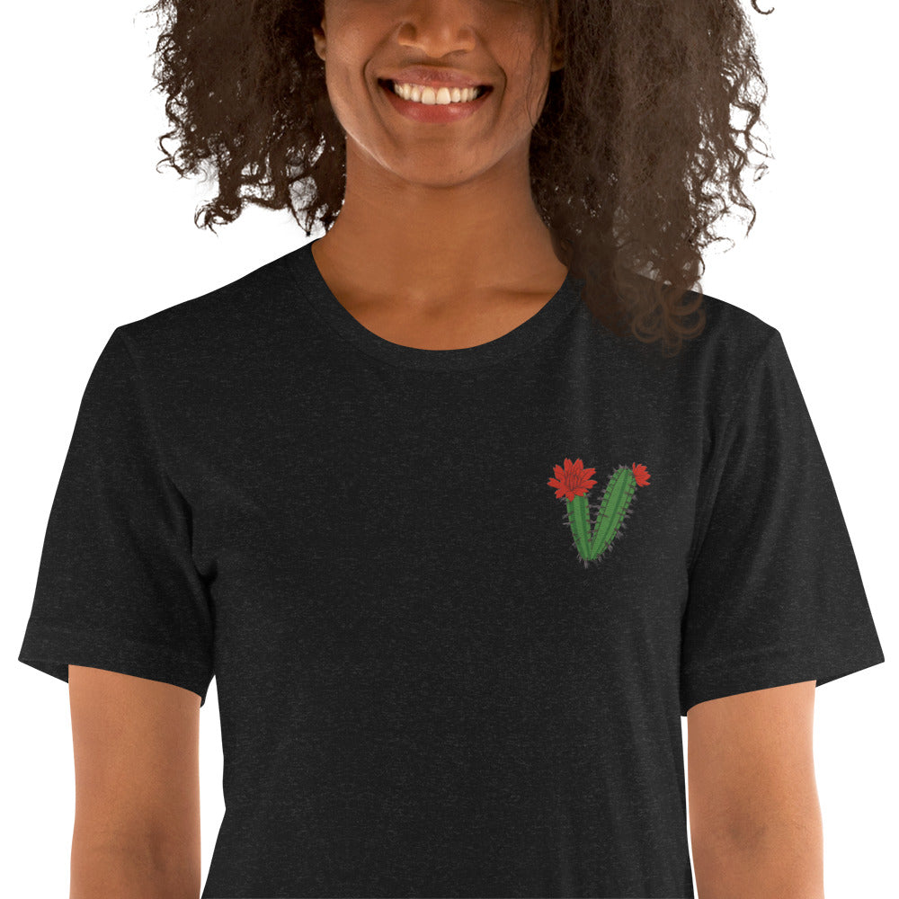 White Sands National Park Embroidery Claret Cup Cactus Unisex Cotton T-Shirt