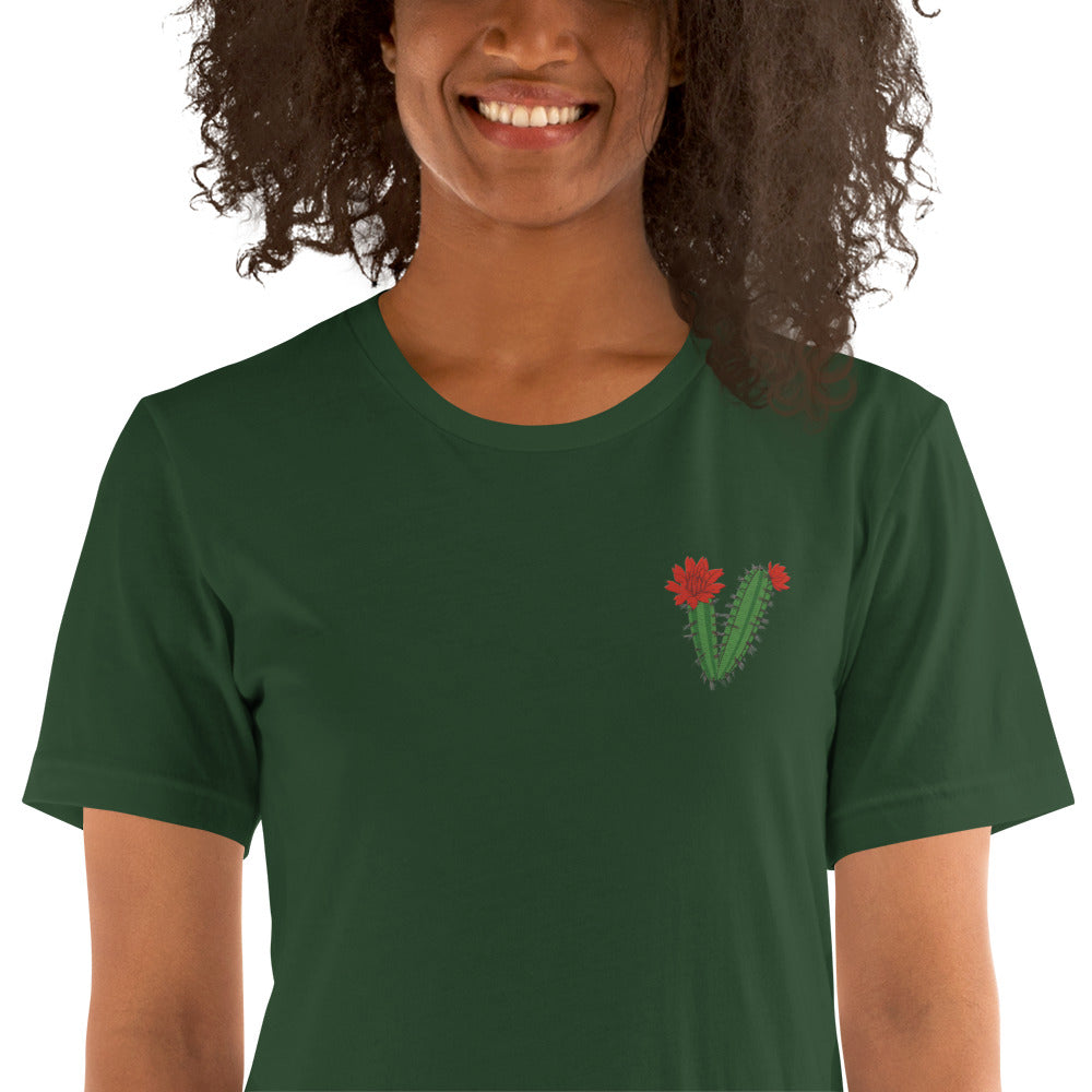 White Sands National Park Embroidery Claret Cup Cactus Unisex Cotton T-Shirt