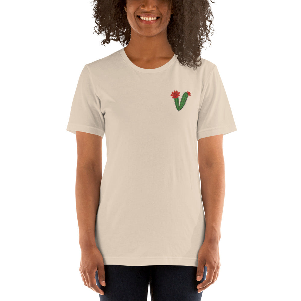 White Sands National Park Embroidery Claret Cup Cactus Unisex Cotton T-Shirt