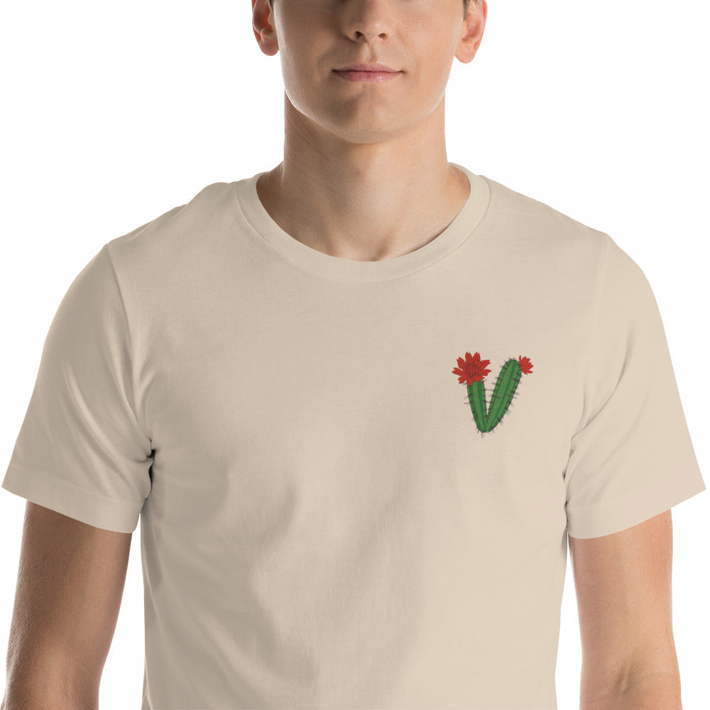 White Sands National Park Embroidery Claret Cup Cactus Unisex Cotton T-Shirt