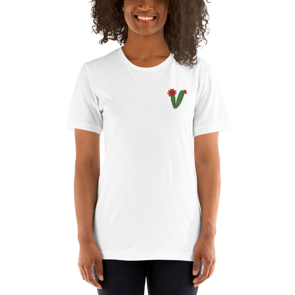 White Sands National Park Embroidery Claret Cup Cactus Unisex Cotton T-Shirt