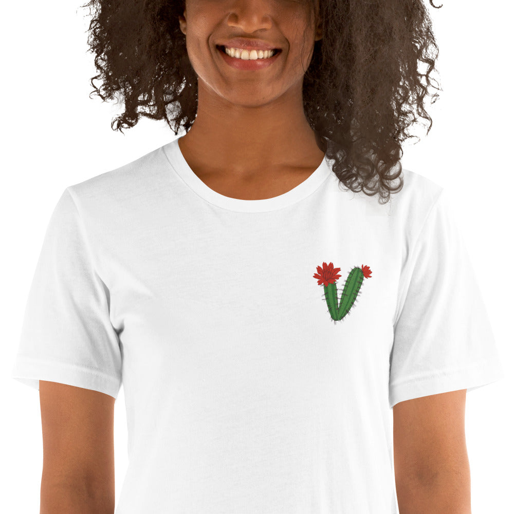 White Sands National Park Embroidery Claret Cup Cactus Unisex Cotton T-Shirt